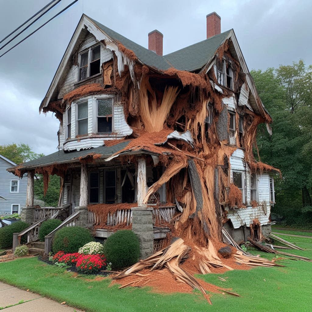 Damaged tree on an Mesa home showing signs of disease and decay